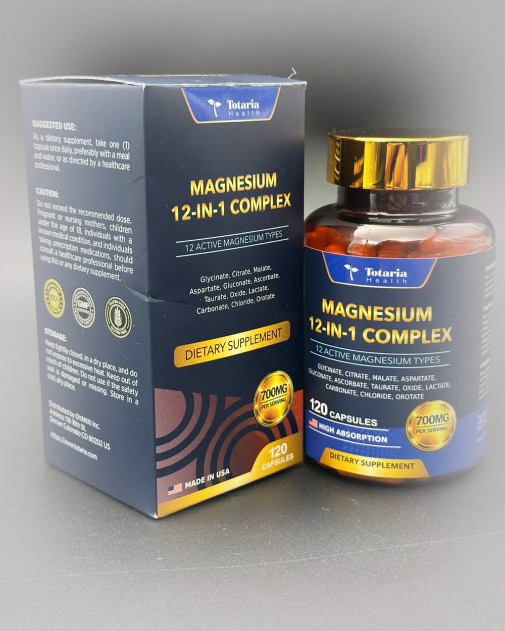Magnesium 12-in-1 Complex - caja y frasco, fondo neutro