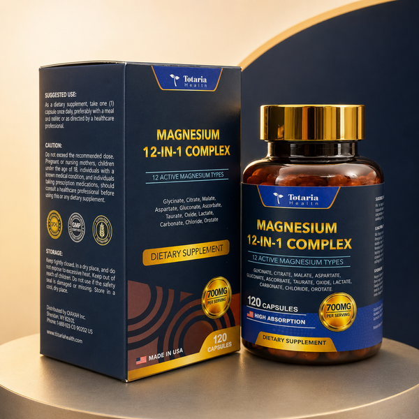 Magnesium 12-in-1 Complex - caja y frasco, fondo neutro