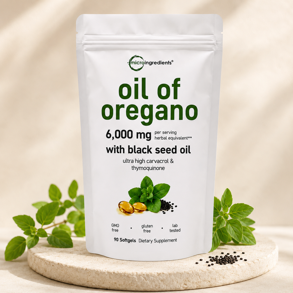 Oil of Oregano Premium - empaque, fondo neutro