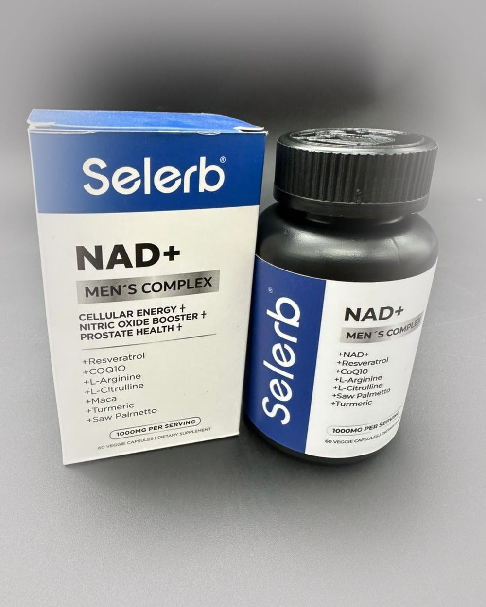 Selerb NAD Men Complex - caja y frasco, fondo neutro