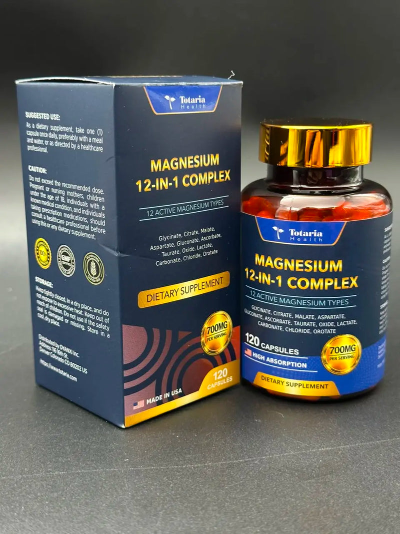 Magnesium 12-in-1 Complex – Totaria Health (120 cápsulas) - foto real