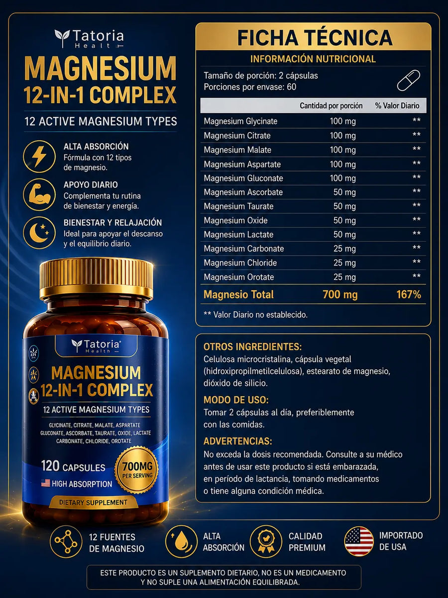 Magnesium 12-in-1 Complex - ficha técnica: composición, presentación y advertencias