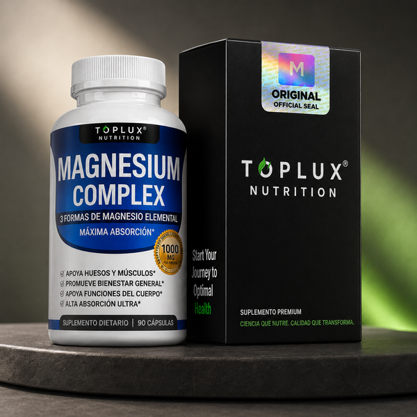Magnesium Complex TOPLUX - caja y frasco, fondo neutro