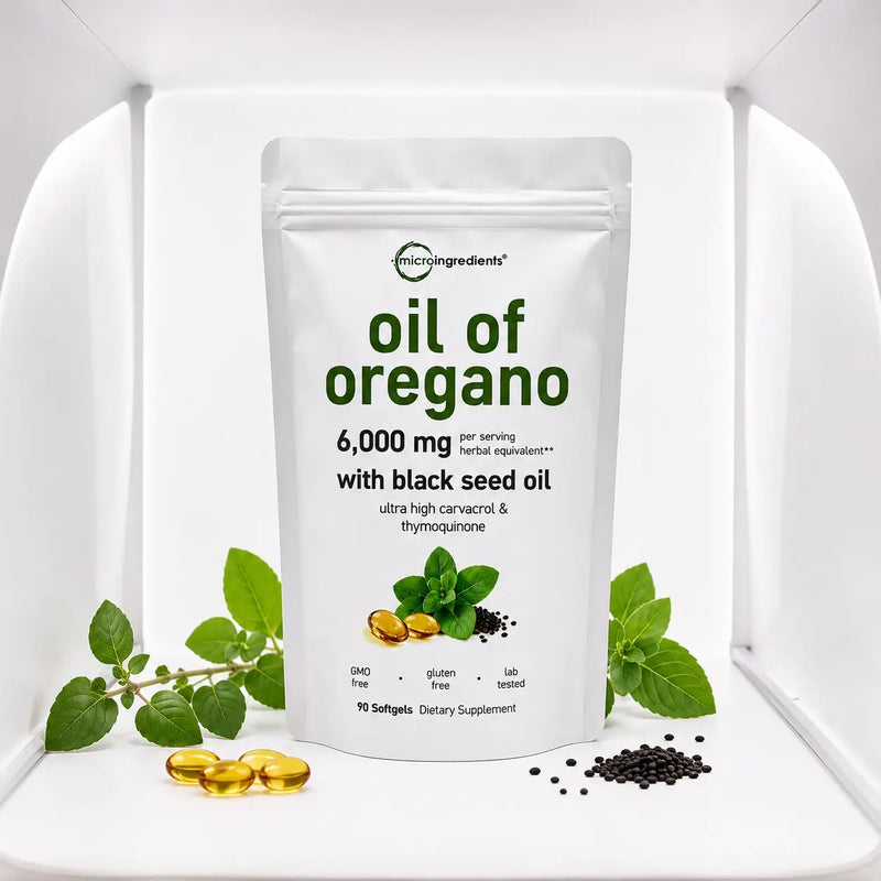 Oil of Oregano + Black Seed Oil Premium – Microingredients (90 softgels) - foto real
