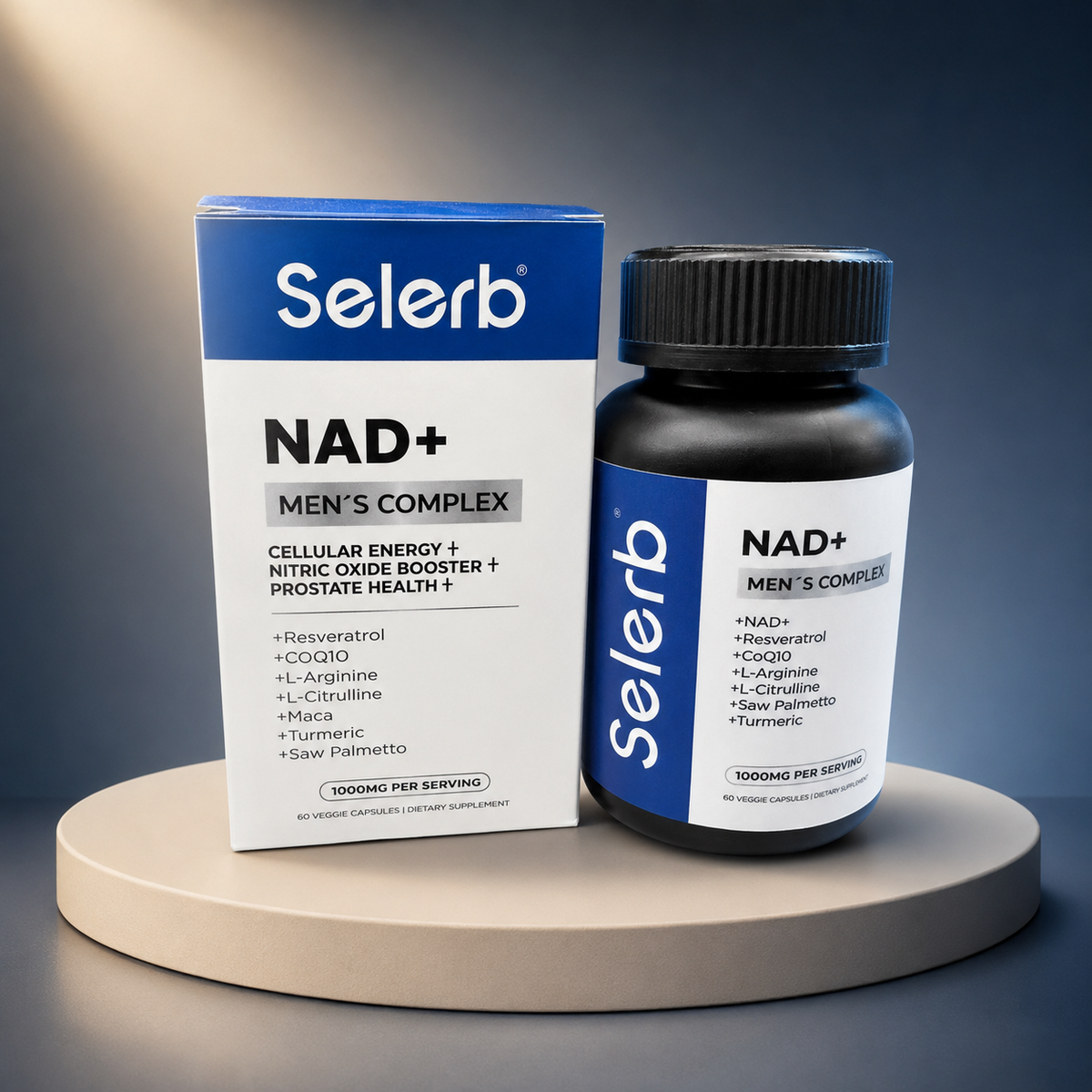 Selerb NAD Men Complex - caja y frasco, fondo neutro