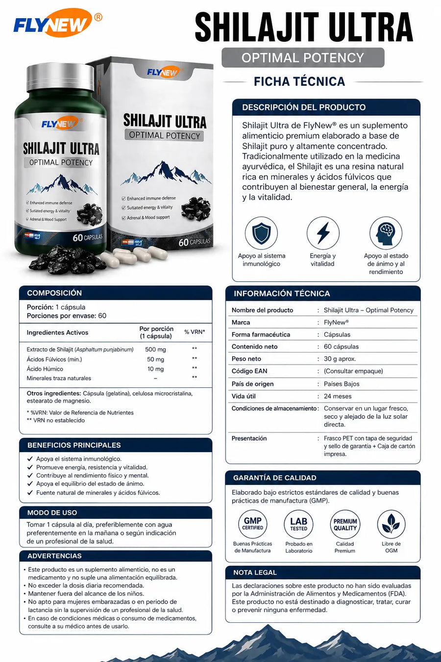 Shilajit Ultra - ficha técnica: composición, presentación y advertencias
