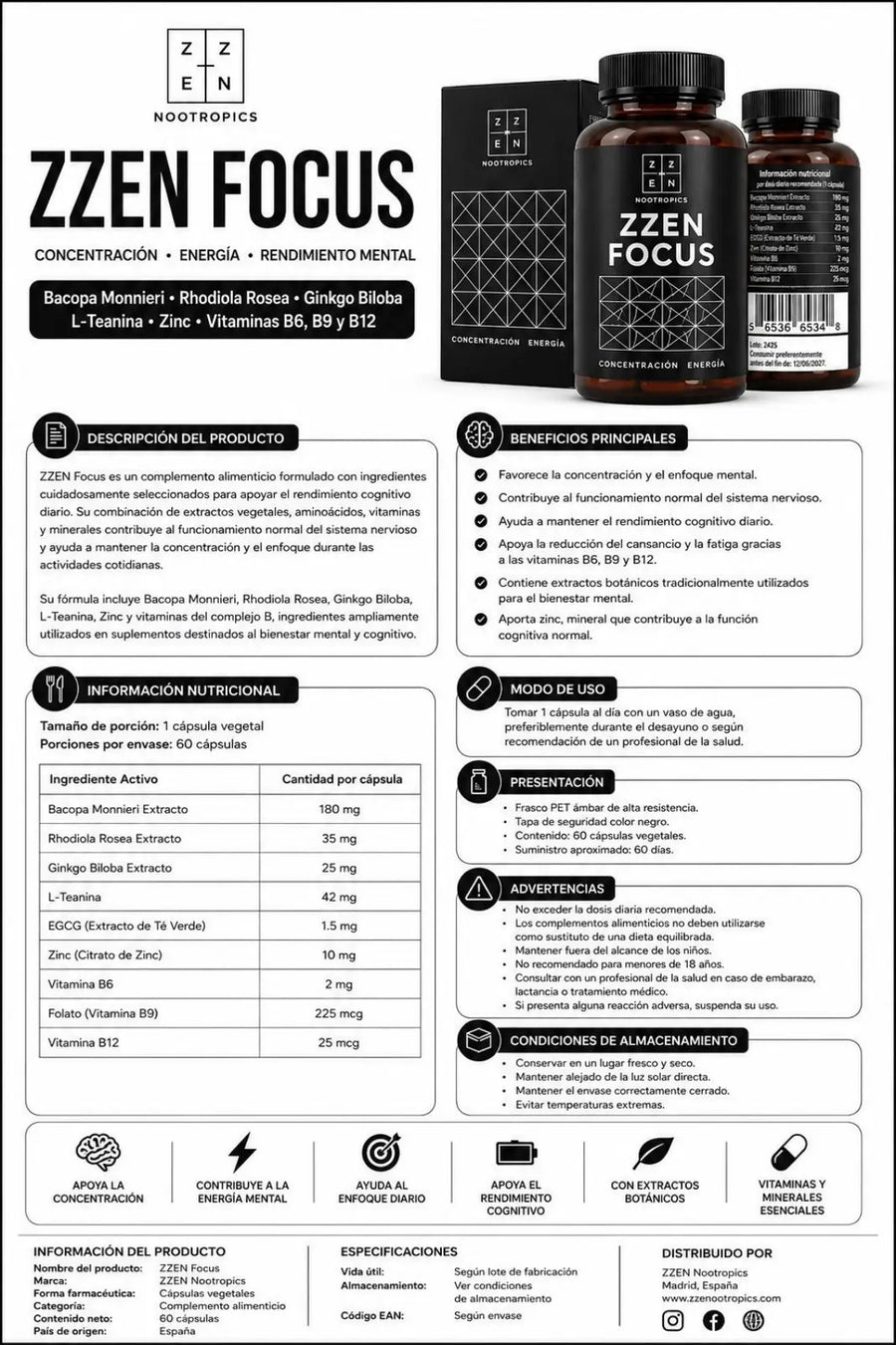ZZEN Focus - ficha técnica: composición, presentación y advertencias